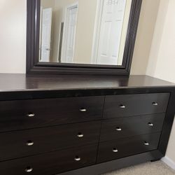 Sturdy 6 Drawer Dresser With Mirror - Dark Brown OBO 