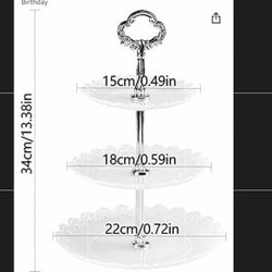 Three Tier White Silver  Plastic Dessert Stand