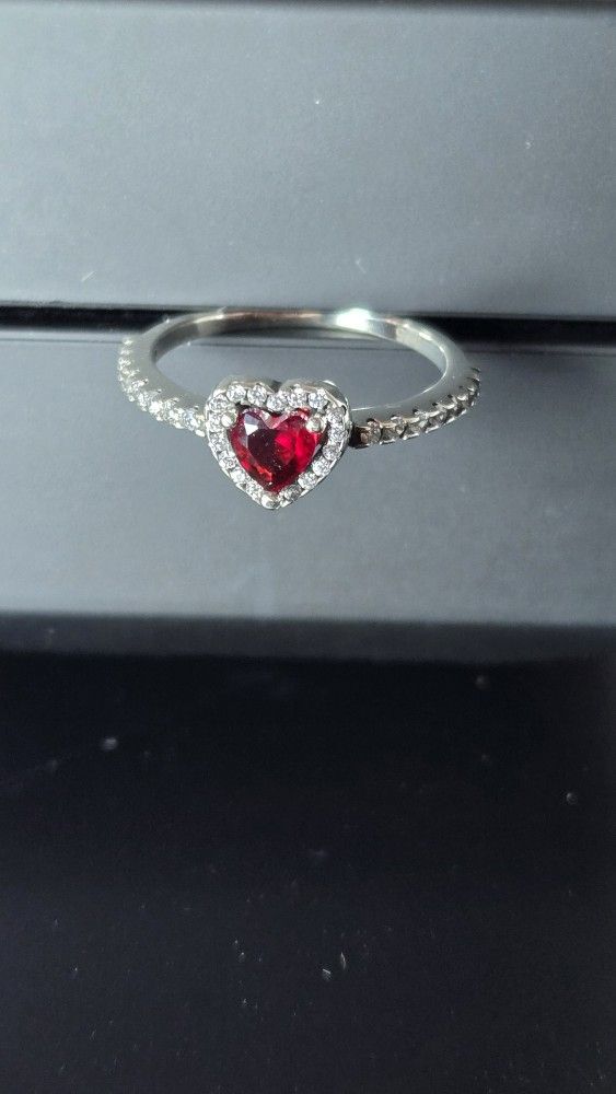 Size 6 ruby red heart sterling silver ring
