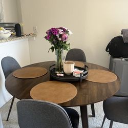 Round Dark Wood Table And Chairs (4)