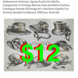 Victorian Jigsaw Puzzle for Adults, Composition of Vintage Woman Hats and Retro Fashion Catalogue Female Old Image Art, Heirloom-Quality Fun Activity 