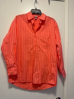 Coral Pinstripe Button-Down Long Sleeve Shirt