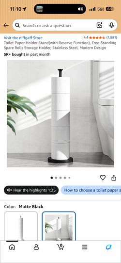 Toilet Paper Holder Stand with Reserve Storage - Matte Black - New