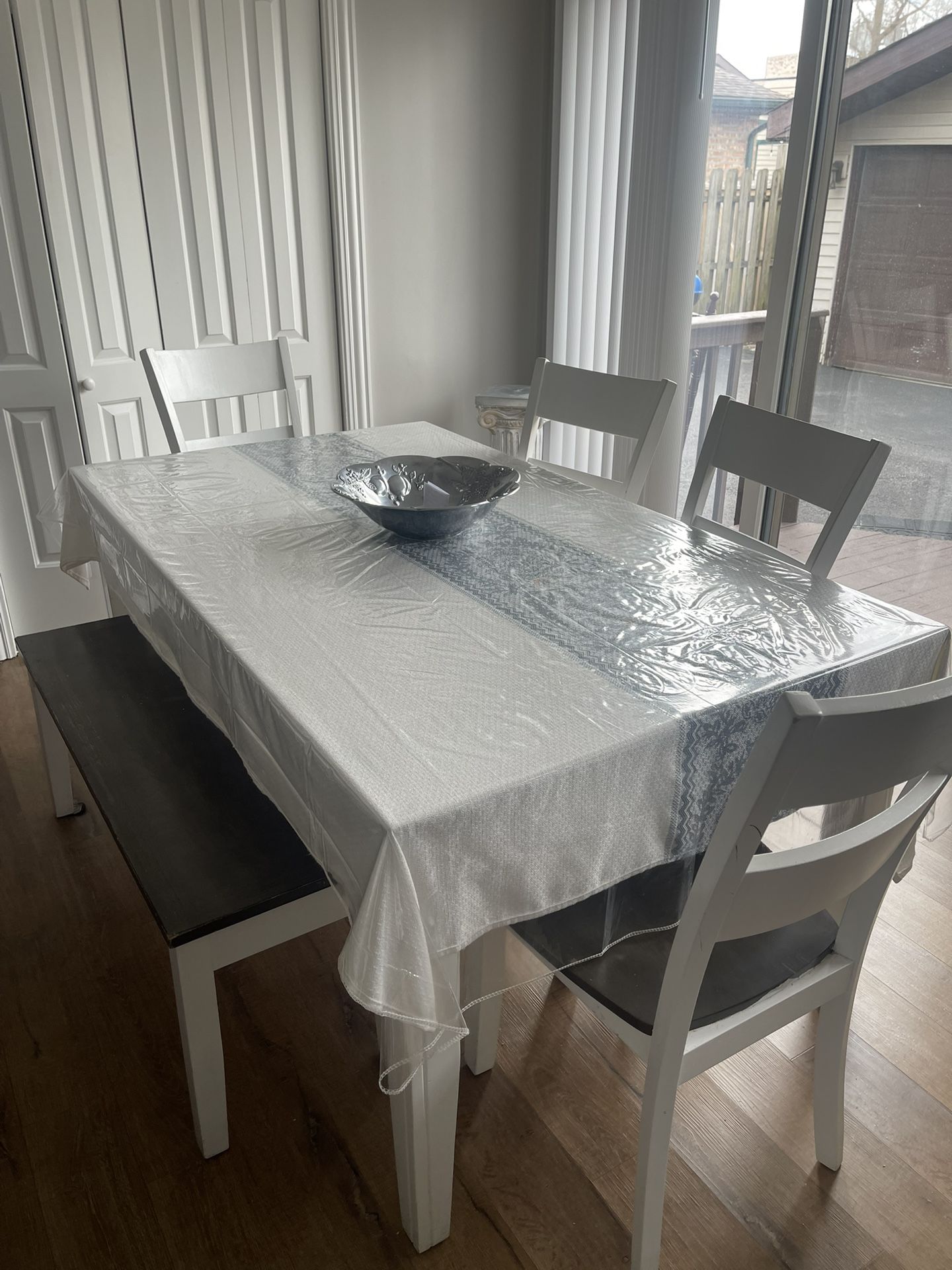 Kitchen Table With Bench Also Countertop With Three Stools