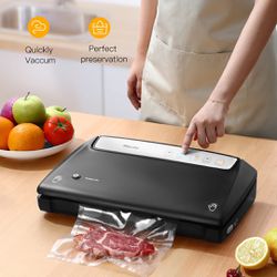Food Sealer Vacuum Sealer, Professional Machine with 4 Settings and Dry & Moist Mode, Led Indicator, Starter Kit, Cutter, Roll Bags for Saver Sous Vid
