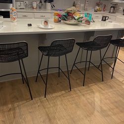 (4) Rattan kitchen counter stools