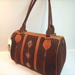 ECUADORIAN CLOTHING Co Satchel Handbag Brown Suede Fair Trade Faja Embroidery