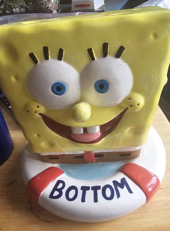 SpongeBob SquarePants Bikini Bottom Coin Piggy Bank With Stopper Ceramic 2003
