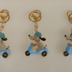 Jeweled / Rhinestone Keychain _ Dog / Puppy & Scooter ( NEW ) blue & gold