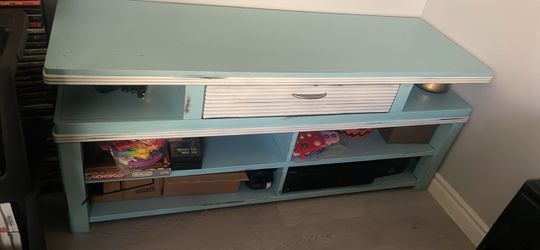 Light Blue Wood TV Stand with Drawer