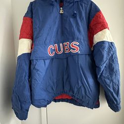 VTG RARE STARTER CHICAGO CUBS 1/2 ZIPP PULLOVER WITH HOOD WINTER  JACKET  SIZE L
