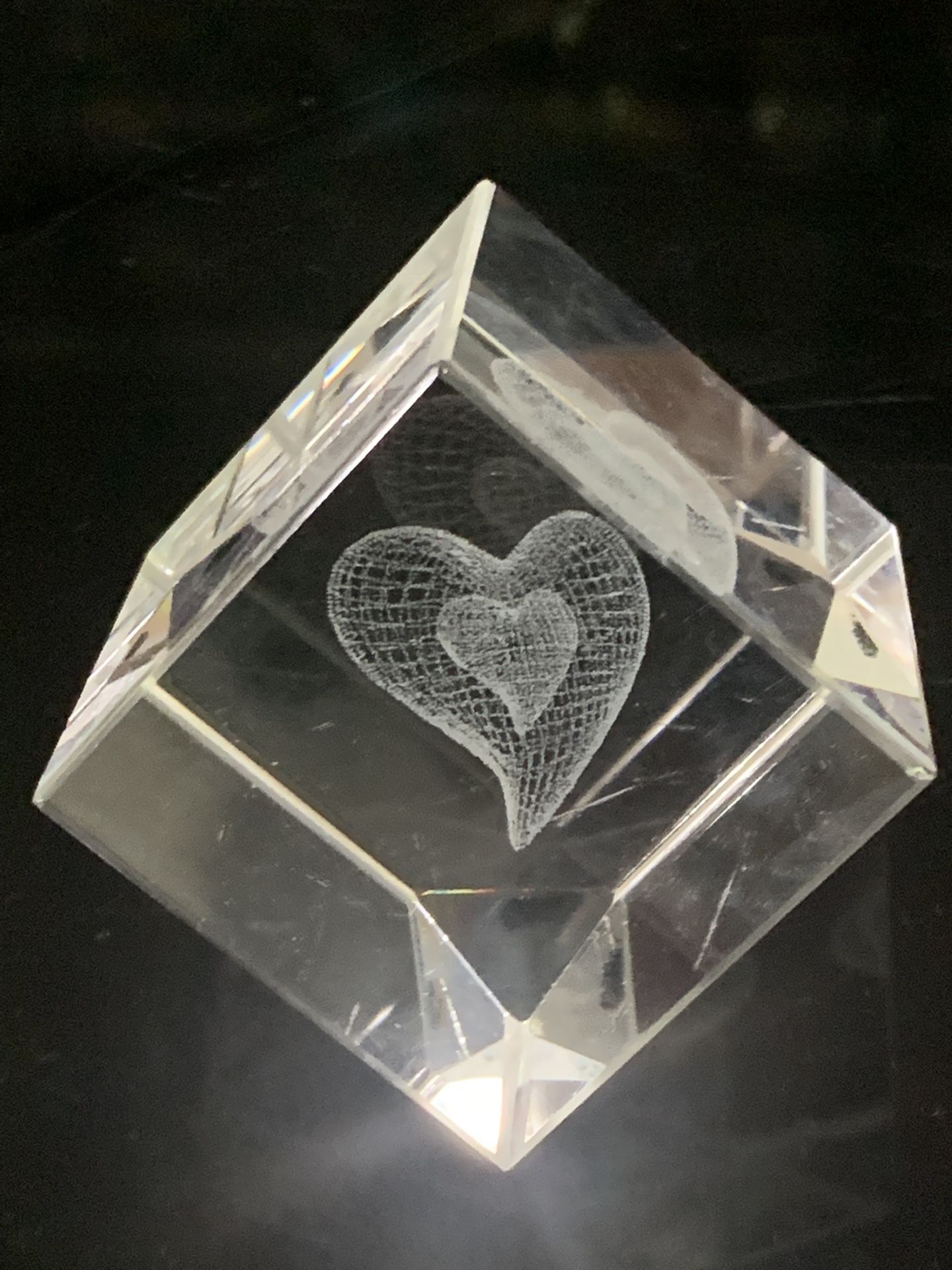 Crystal Etched Heart Paperweight