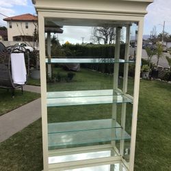 Great Deal!!! Solid Wood Glass White Display Case W/ 4 Doors