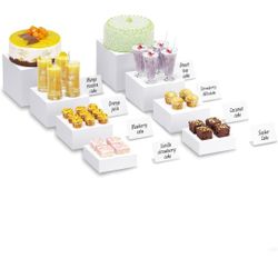 Buffet Risers with Mini Signs 8pcs Set White