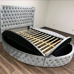 Round bed with storage new storage Bed Velvet tufted