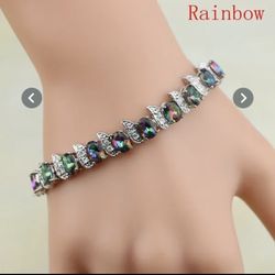 Rainbow Topaz 925 Sterling Silver, 7 To 8 Inch Bracelet For Women
