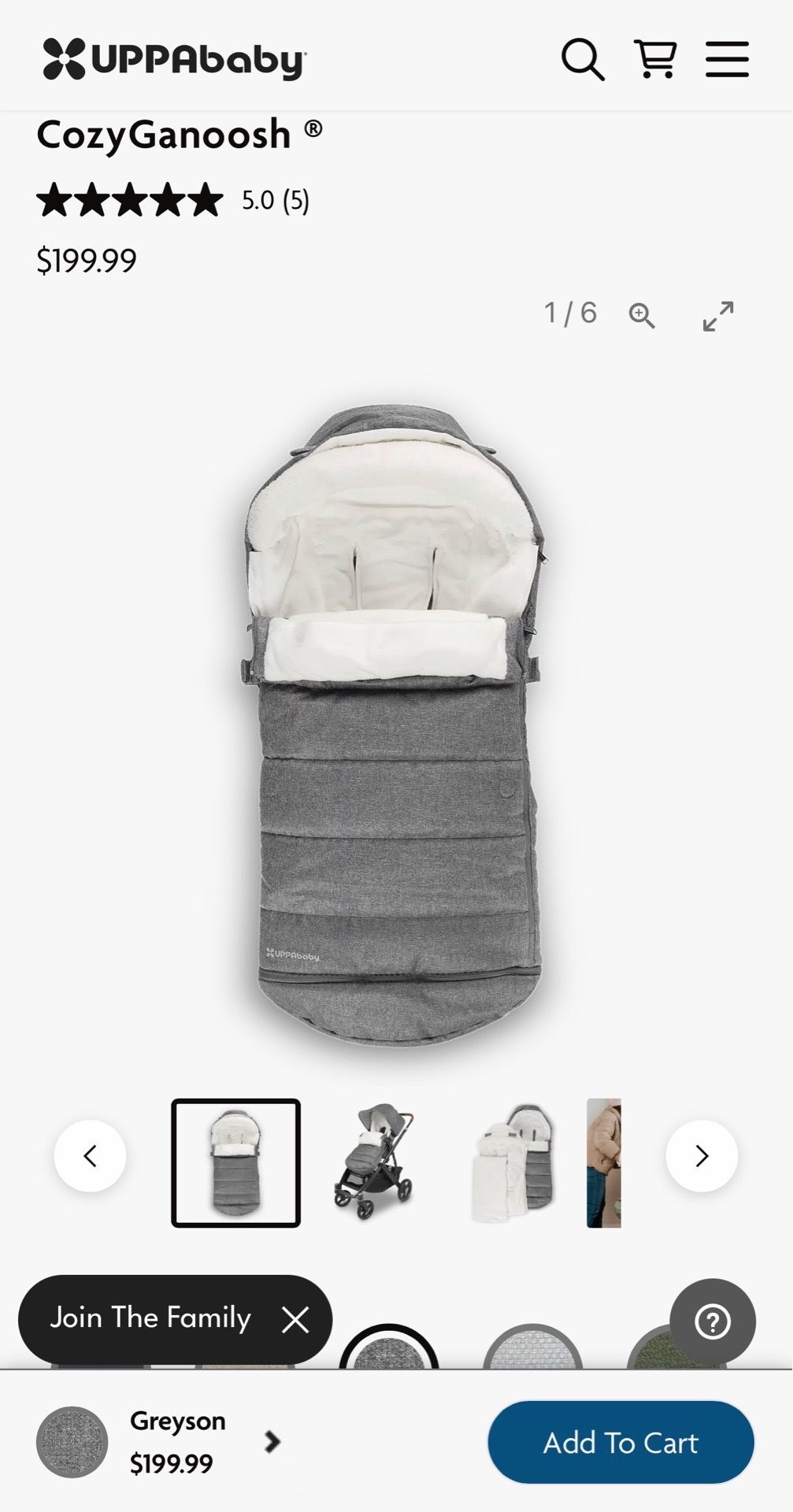 UPPAbaby CozyGanoosh Grey with Stroller Muffs