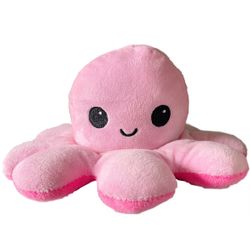 Reversible Octopus Plushie - Light Pink + Dark Pink - Cute Sensory Fidget Stuffed Animals That Show Your Mood 4 inch