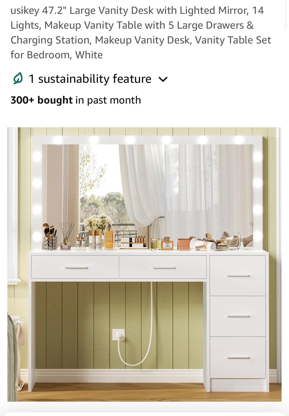 Large Vanity Desk With Lighted Mirror/ Damage Corner