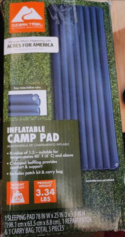 Ozark Trail Adult Inflatable Camp Sleeping Pad - Blue, Size 78"L x 25"W x 3.5"H