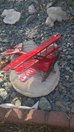 Red Metal Biplane Decorative Model