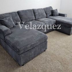 ✅️✅️4 pc fog grey corduroy fabric sectional sofa with double chaise✅️✅️