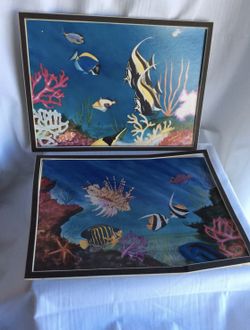 Bellisario Watercolor Print Sea Tropical Fishes Set Of 2 Signed