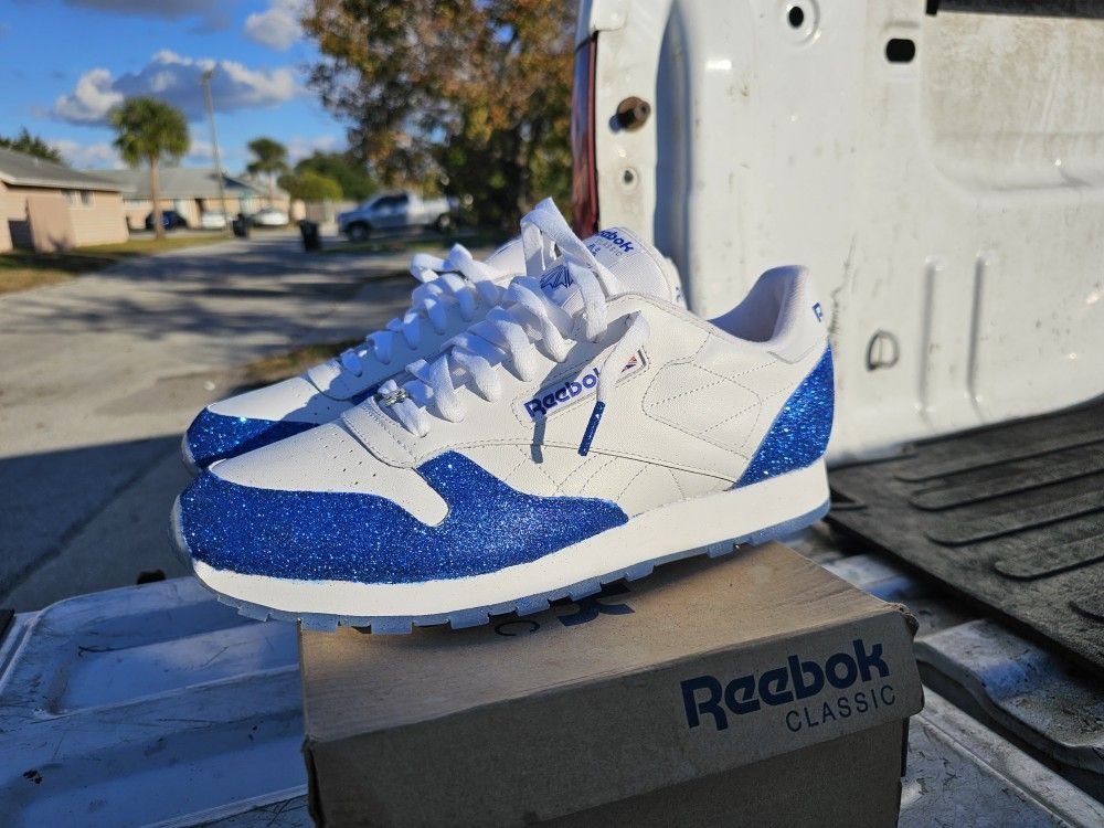 Blue Custom Glitter Reebok Classic Size