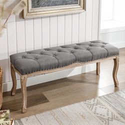  Linen Ottoman Seat for Living Room, Foyer, Dining Room, Gray