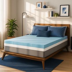 New Queen Size Gel Memory Foam Mattress Topper, 2 Inch