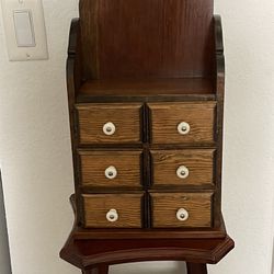 Vintage Antique Pine Wood Cabinet With 6 Drawers. Porcelain Knobs beautiful. Size 16x16-1/2 Inches