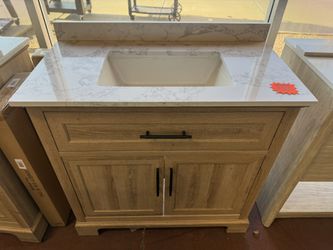 Doveton 36 in. Single Sink Freestanding Weathered Tan Bath Vanity with White Engineered Marble Top