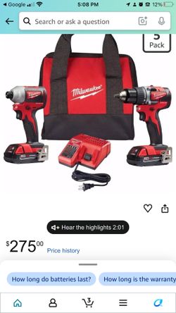 Milwaukee 2 tool with batter and charger kit. $275+ tax at store. Brand new