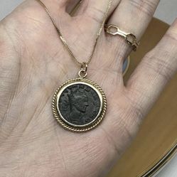 14k Gold Roman Coin Necklace