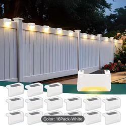 White 16pcs Solar Powered LED Deck Lights - Auto On/Off, 12 Hours Continuous Lighting For Outdoor Stairs, Fence, Pathway, Ideal Step Light For Commerc