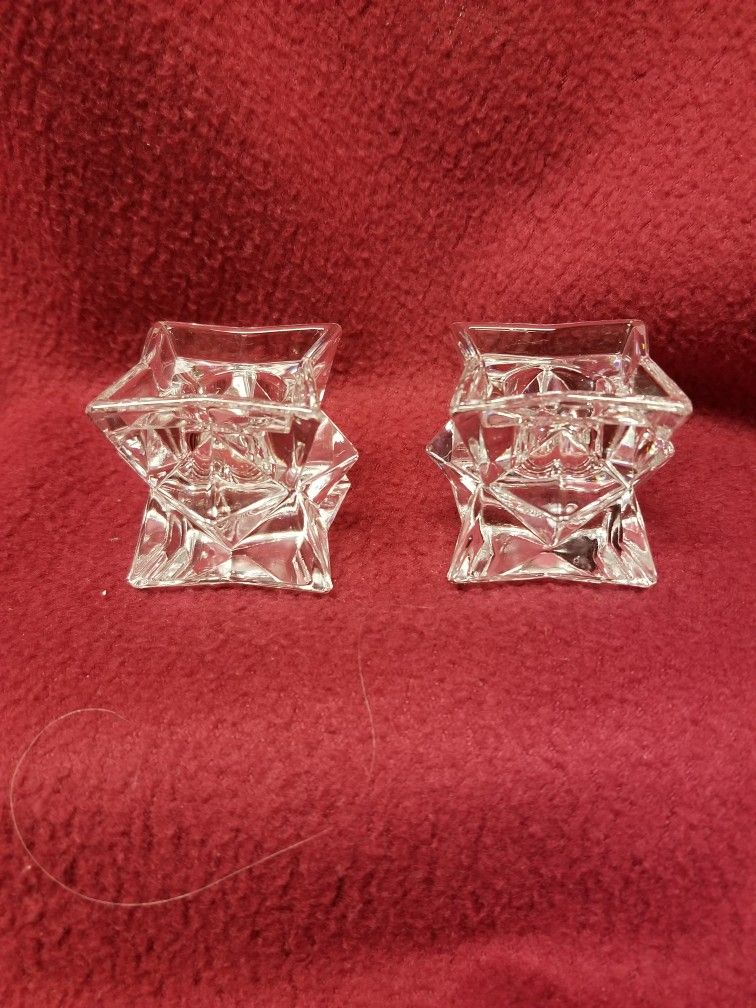 Set Of 2 Leaded Crystal candle Holders With 2 10 In Tall Candles