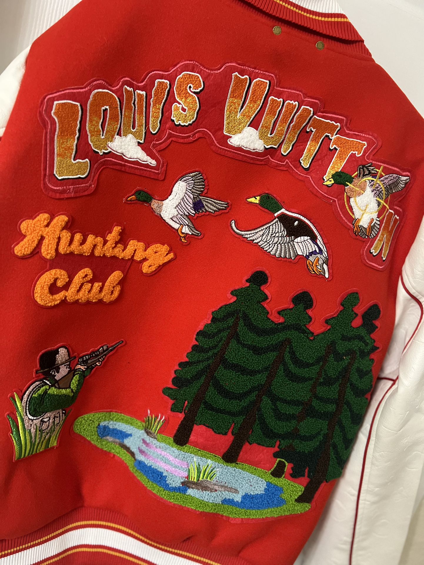 Louis Vuitton Leather Graphic Print Varsity Jacket - Red Outerwear,  Clothing - LOU360308