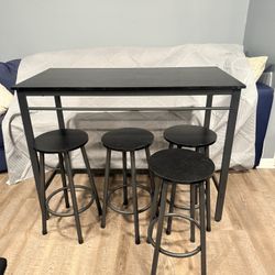 5-Piece Kitchen Counter Height Table Set, Bar Table with 4 Stools - Black
