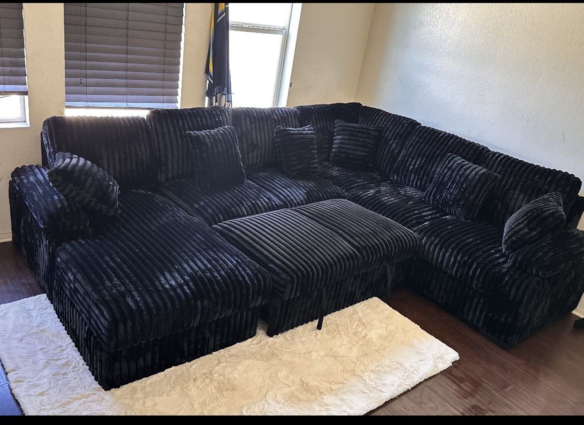 Brand New Comfy Corduroy Pullout Sectional Set