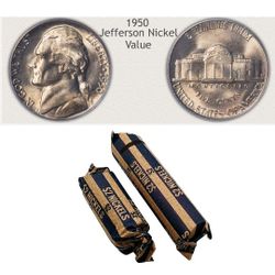 Collection Of 61 Jefferson Nickels From Years 1950 Through 1959 in 2 Rolls