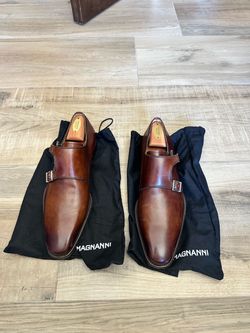 Magnanni Leather Double Monk Strap Shoes-size 9.5