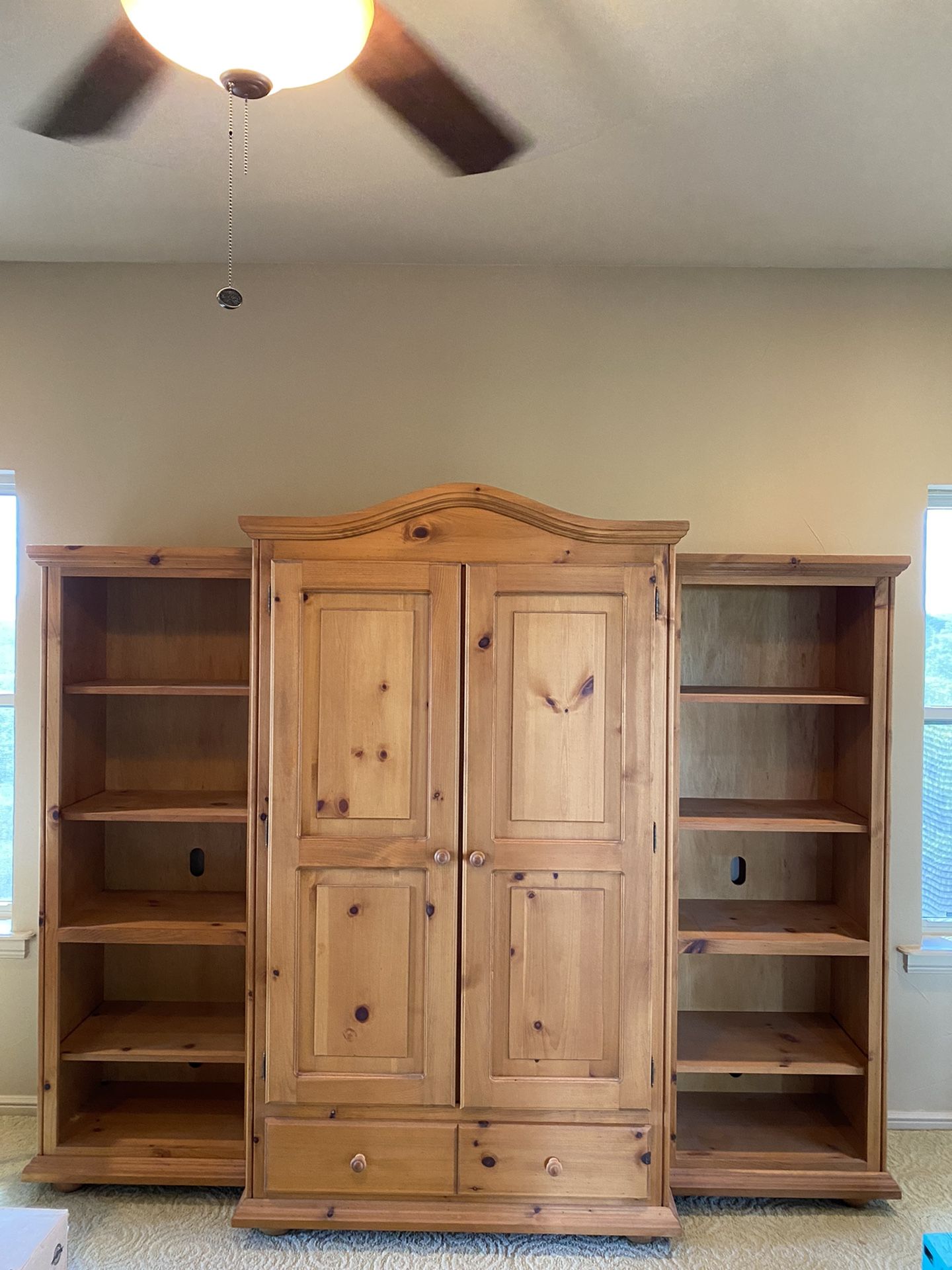 Pine Entertainment Center With Bookshelves