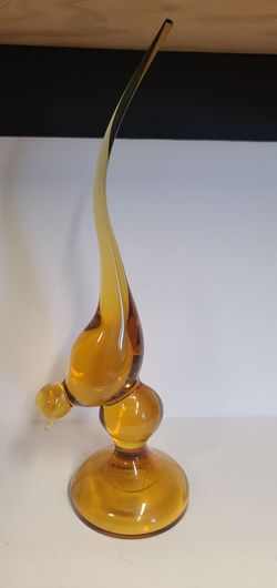 Beautiful Vintage Viking Amber Glass Epic Long Tail Bird Figurine