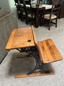 Antique Childs School Row Desk & Chair Combo