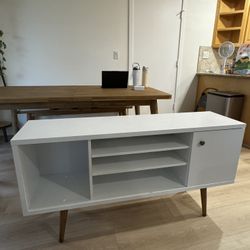White TV Stand with Wooden Legs 