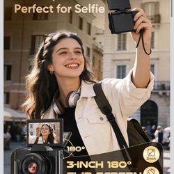 🆕 In 📦 64MP Autofocus 3''180°Flip Screen, 4K Digital Camera for Photography with WiFi, 16X Zoom Vlogging Camera for YouTube,Compact Travel,Anti-Sh