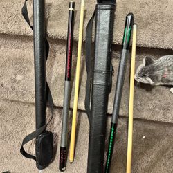 Two Pool Sticks With Carrying Case Included