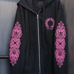 Chrome Hearts hoodie horseshoe black magenta floral zipup
