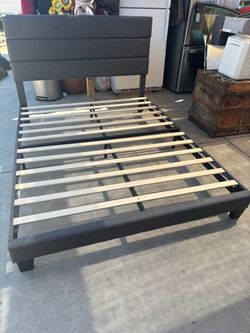 Upholstered platform bed dark gray