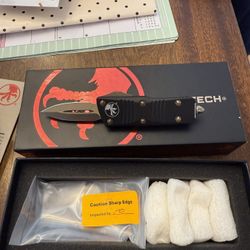 Microtech Mini Troodon 238-13 Double Edge Bronze Blade, Black Handle